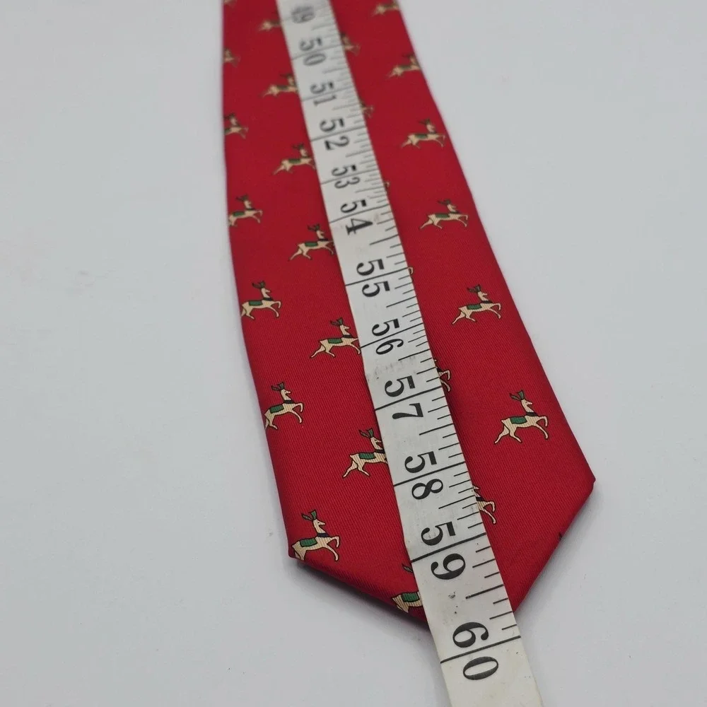 Savile Row Tie Mens One Size Red‎ Silk Reindeer Christmas Novelty Classic Print